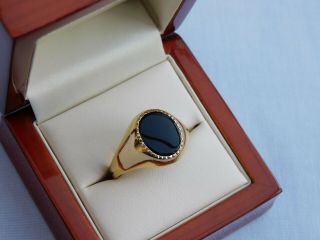 Vintage 22ct Gold On Solid Sterling Silver,  Black Onyx Signet Ring Size Y 1/2