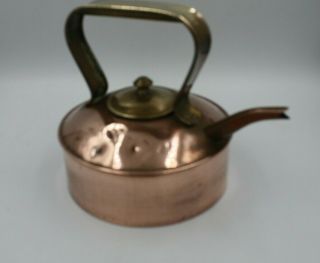 Unusual Vintage Copper Kettle With Brass Handle And Lid