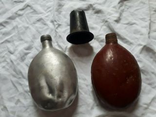 2 Vintage Military German Flasks Ww2 Army Soldier Bottles And Cup.