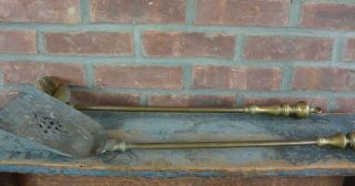 Vintage Brass Fireplace Shovel And Matching Broom; Heavy Decorative Handles