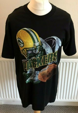 Vintage Green Bay Packers T - Shirt Size Large Pro Player Black American Football