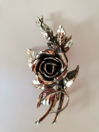 Vintage 925 Sterling Silver Vintage Danecraft Rose Flower Floral 3d Pin Brooch