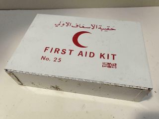 Vintage Metal " Pac Kit " First Aid Box - Wall Mount Or Carry.  Arabic Script?