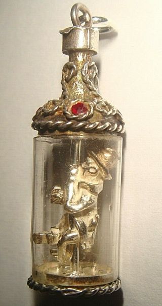 Vintage Silver Nuvo Red Gem Set Drunken Man In Bottle Charm