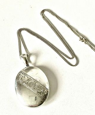 Vintage Silver W.  Morris Style Engraved Large 2 - Pic Locket Pendant Necklace