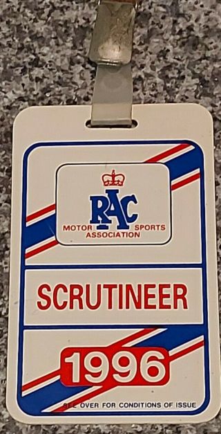 Vintage Rac Royal Automobile Club 1996 Car Rally Scrutineer Badge