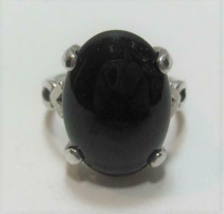 Vintage Signed 925 Sterling Silver Black Onyx Oval Solitaire Ring 4.  8g Size 7