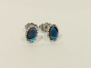 Vintage Zealand Rhodium Plated Paua Shell Stud Earrings Blue And Silver
