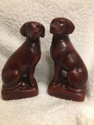 Vintage Pair Chocolate Lab Labrador Dog Figurines Statues Bookends