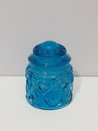 Vintage Le Smith Moon And Stars Blue Glass Canister With Lid 5 "