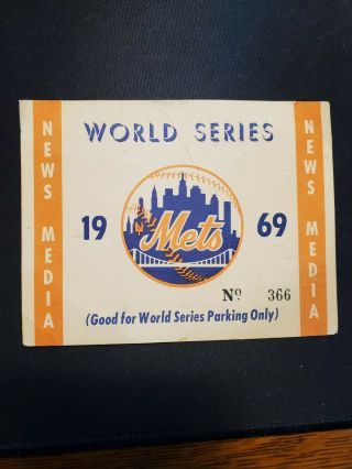 1969 Ny Mets World Series Media Parking Pass Autographed By Tommy Agee