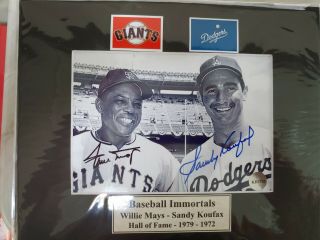 Autographed Mays,  Koufax 5x7 Matted To 8x10 Black & White Photo With
