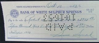 Sam Snead Pga Hall Of Fame - 1953 Hand Signed Personal Check Cancelled 149334