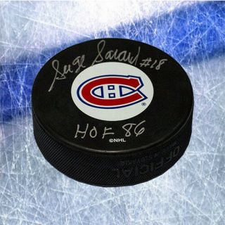 Serge Savard Montreal Canadiens Signed Hockey Puck With Hof Inscription