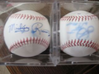 Mickey Rivers Bucky Dent Autograph Baseball Ny Yankees Logo Ball Signed Auto Mlb