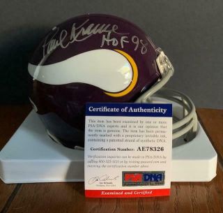 Paul Krause Signed Minnesota Vikings Mini - Helmet - Psa/dna - Football 81 Int Inscrip