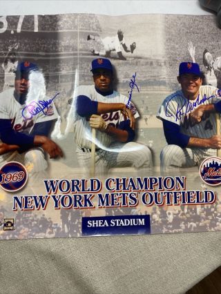 1969 Ny Mets 16x20 Poster Signed By Tommy Agee,  Cleon Jones And Ron Swoboda