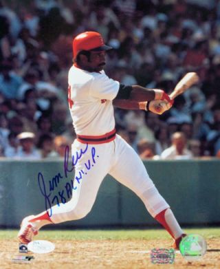 Jim Rice Autographed 8x10 Swinging In Red Helmet Photo - Jsa Authenticated