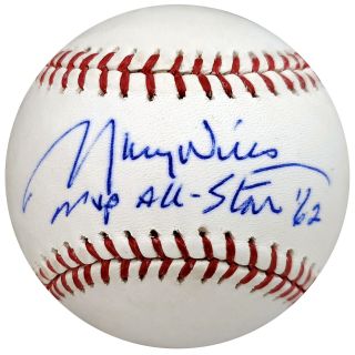Maury Wills Autographed Mlb Baseball Dodgers " Mvp All - Star 