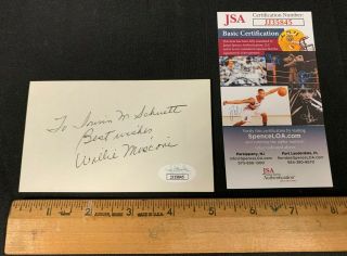 Willie Mosconi Hand Signed Autographed (twice) 3x5 " Card Jsa/coa D