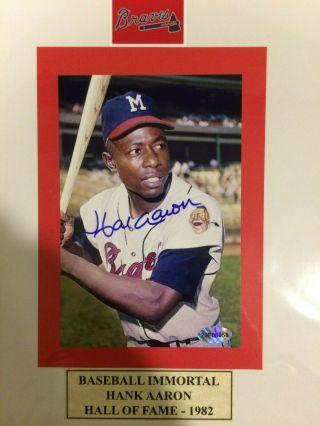 Autograph Hank Aaron 4x6 Matted To 8x10 Color Photos With