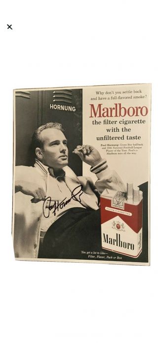 Paul Hornung Signed 11x14” Marlboro Poster And Hornung 12x18 Old School Poster