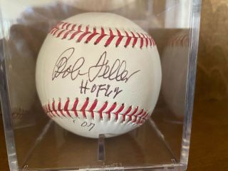Indians Hall Of Famer Bob Feller Signed Baseball With Hof 