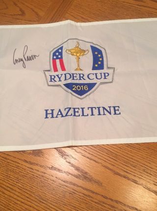2016 Hazeltine Ryder Cup Embroidered Flag Signed By Corey Pavin With Proof.
