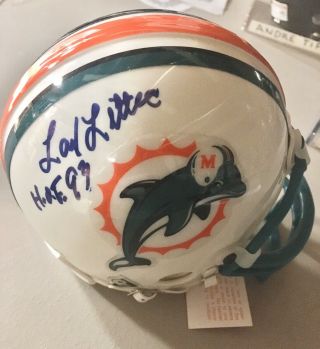 Larry Little Miami Dolphins Signed Mini - Helmet Hall Of Famer Hof 93