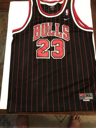 Nike Michael Jordan 90s Bulls Jersey Black,  Red Pinstripes (size Yxl Length,  2)