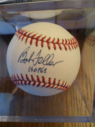 Bob Feller Hof 62 Autographed Baseball - Very Signature And Ball