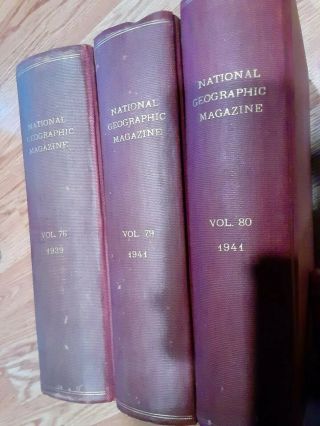 National Geographic Bound Books 1939 1941 Complete (3 Volumes) W/ Map Inserts