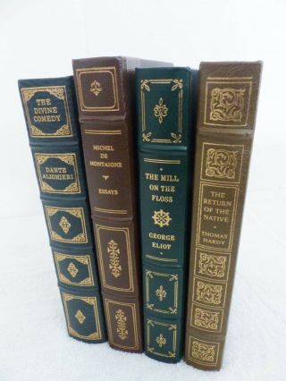 4 Franklin Library Books 1/4 Leather Binding Divine Comedy Essays The Mill Hardy