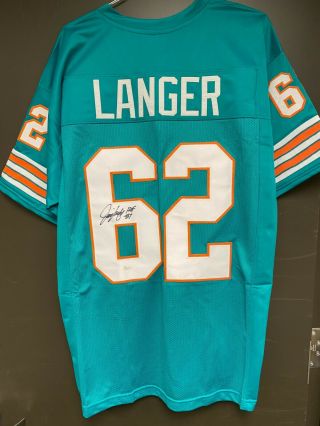 Jim Langer " Hof 87 " Signed Dolphins Football Jersey Autograph Auto W/ Jsa