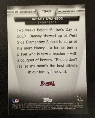 DANSBY SWANSON 2016 TOPPS MOTHER’S DAY SPECIAL SIGNED AUTO AUTOGRAPHED BRAVES 2