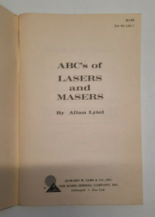 Vintage Book - ABCs of Lasers and Masers - First Edition 1963 2