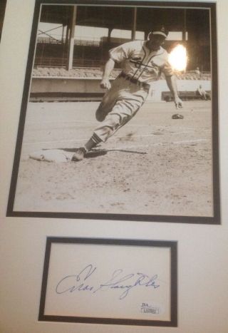 Enos Slaughter Jsa Authenticated Signed 3x5 With 8x10 Photo Autograph