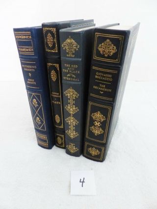 4 Franklin Library Books 1/4 Leather Binding Decameron Wuthering Heights,