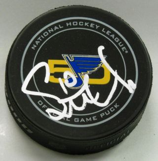 Scottie Upshall Signed St Louis Blues 50 Year Official Game Puck 1007699