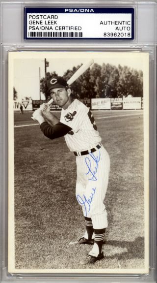 Gene Leek Autographed Signed 3.  5x5.  5 Postcard Cleveland Indians Psa/dna 83962018