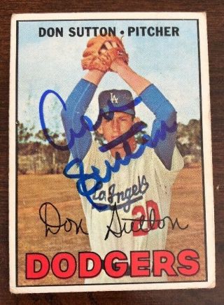 Don Sutton Signed 1967 Topps Baseball Card Autographed Dodgers Psa Guarantee