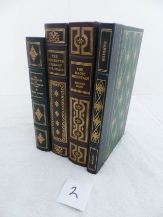 4 Franklin Library Books 1/4 Leather Binding Candide Yeats Huck Finn Magic Mt. ,