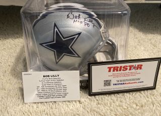 Bob Lilly Dallas Cowboys Hof 80 Auto Mini Helmet With Certificate Tri Star