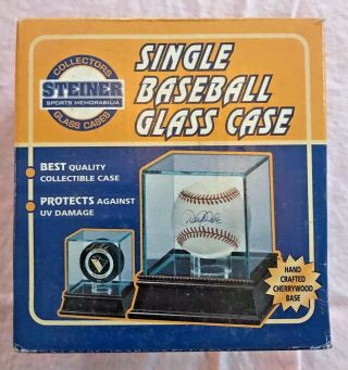 Steiner Single Baseball Glass Display Case W/ Cherrywood Base Nib