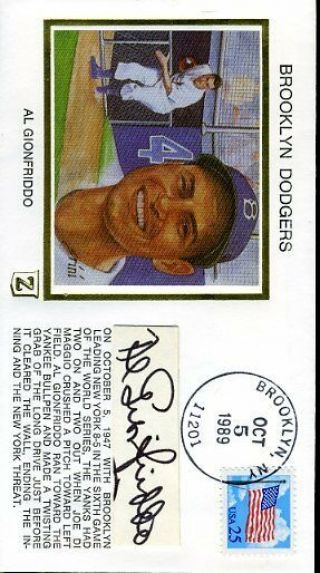 Al Gionfriddo Signed Cut Jsa Cert Sticker Brooklyn Dodgers Fdc Autograph