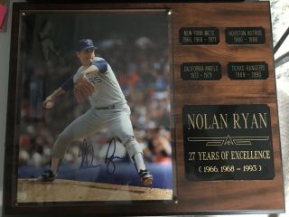 Nolan Ryan 27 Years Of Excellence Autographed Picture Plaque.  15”x12”
