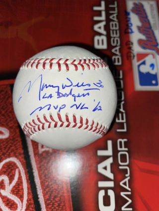 Maury Wills Autographed Mlb Baseball Los Angeles Dodgers 1962 Mvp Inscription