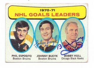 Bobby Hull Johnny Bucyk 1970 - 71 Nhl Goal Leaders Topps Card 31 Signed By Both