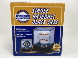 Steiner Single Baseball Glass Display Case Cherry Wood Base & Uv Protection