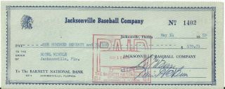 Bill Terry (1998 - 1989) Signed 1959 Check Authentic Autograph Baseball Hof